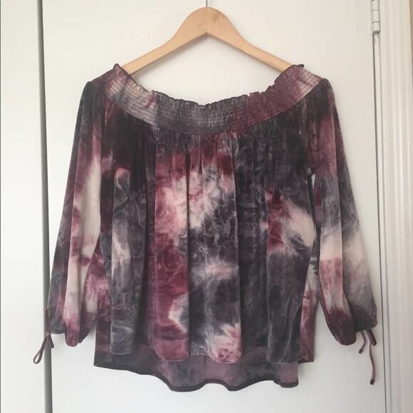 AMERICAN EAGLE OUTFITTERS Crushed Velvet Off Shoulder Top MEDIUM Tie Dye Fall - Picture 3 of 7